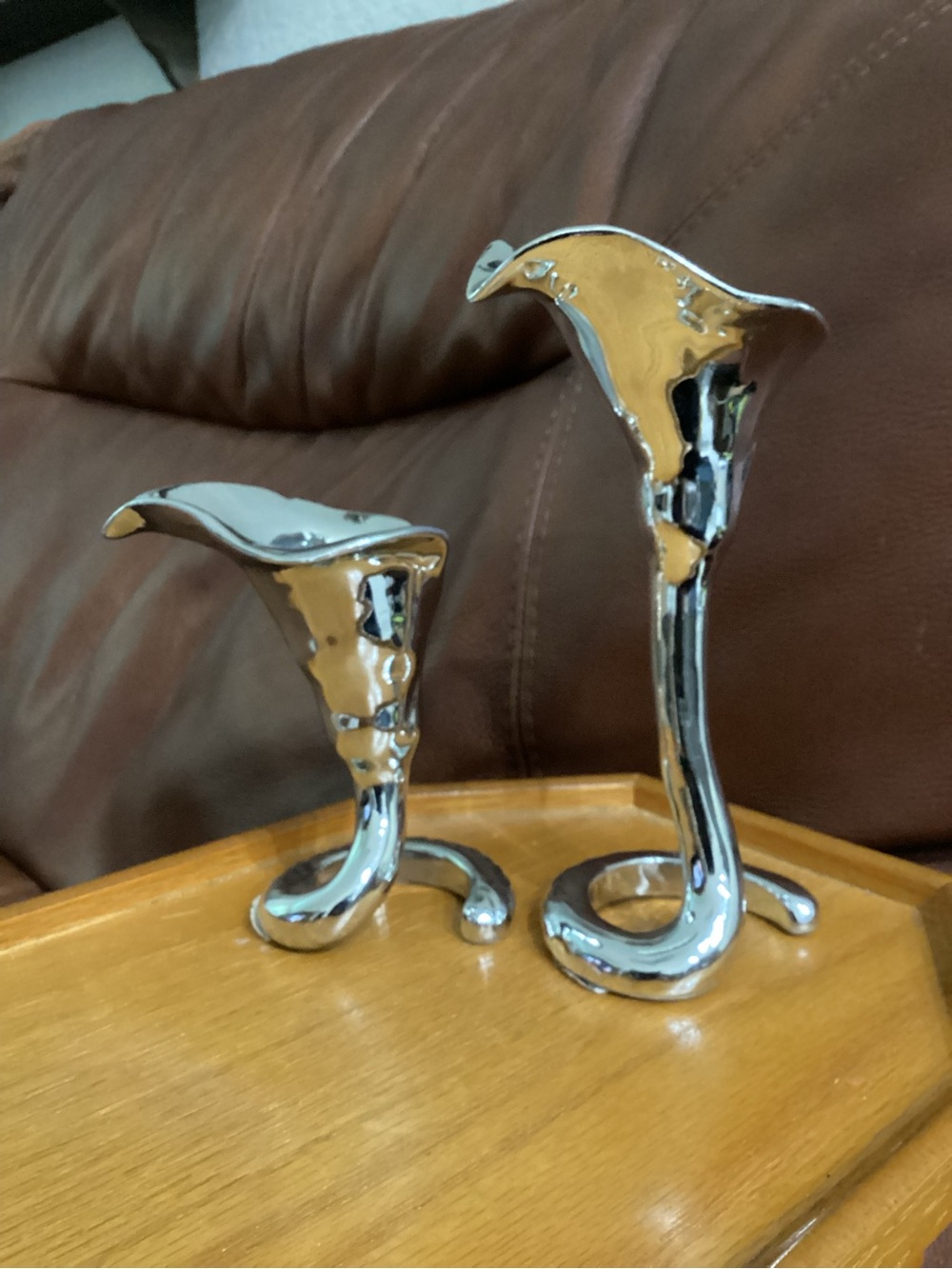 Fitz & Floyd Silverplated Ceramic Calla Lily Decorative Vases (Damage)